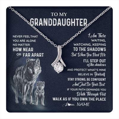 Alluring Beauty Necklace 14K White Gold Finish | 1 | Personalized To My Granddaughter Necklace From Grandma Grandpa Never Feel You Are Alone Wolf Granddaughter Birthday Christmas Customized Gift Box Message Card | teecentury