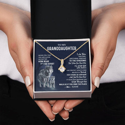 Alluring Beauty Necklace 18K Yellow Gold Finish | 2 | Personalized To My Granddaughter Necklace From Grandma Grandpa Never Feel You Are Alone Wolf Granddaughter Birthday Christmas Customized Gift Box Message Card | teecentury