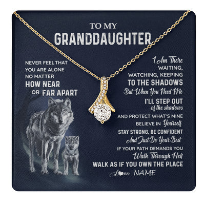 Alluring Beauty Necklace 18K Yellow Gold Finish | 1 | Personalized To My Granddaughter Necklace From Grandma Grandpa Never Feel You Are Alone Wolf Granddaughter Birthday Christmas Customized Gift Box Message Card | teecentury
