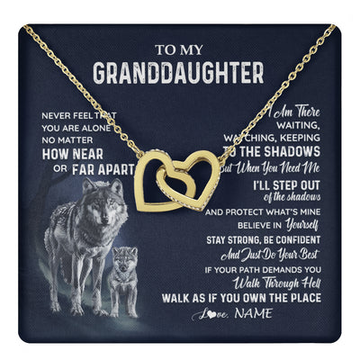 Interlocking Hearts Necklace 18K Yellow Gold Finish | 1 | Personalized To My Granddaughter Necklace From Grandma Grandpa Never Feel You Are Alone Wolf Granddaughter Birthday Christmas Customized Gift Box Message Card | teecentury