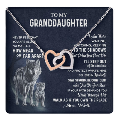 Interlocking Hearts Necklace Stainless Steel & Rose Gold Finish | 1 | Personalized To My Granddaughter Necklace From Grandma Grandpa Never Feel You Are Alone Wolf Granddaughter Birthday Christmas Customized Gift Box Message Card | teecentury