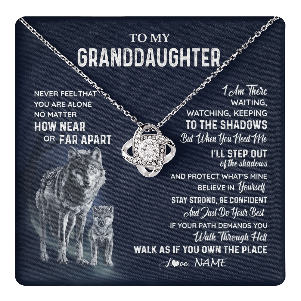 Love Knot Necklace 14K White Gold Finish | 1 | Personalized To My Granddaughter Necklace From Grandma Grandpa Never Feel You Are Alone Wolf Granddaughter Birthday Christmas Customized Gift Box Message Card | teecentury