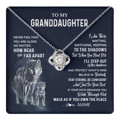 Love Knot Necklace 14K White Gold Finish | 1 | Personalized To My Granddaughter Necklace From Grandma Grandpa Never Feel You Are Alone Wolf Granddaughter Birthday Christmas Customized Gift Box Message Card | teecentury