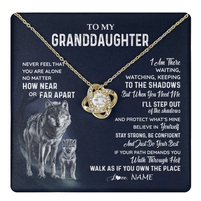 Love Knot Necklace 18K Yellow Gold Finish | 1 | Personalized To My Granddaughter Necklace From Grandma Grandpa Never Feel You Are Alone Wolf Granddaughter Birthday Christmas Customized Gift Box Message Card | teecentury