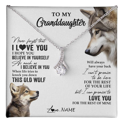 Alluring Beauty Necklace 14K White Gold Finish | 1 | Personalized To My Granddaughter Necklace From Grandma Grandpa This Old Wolf Love You Granddaughter Birthday Christmas Customized Gift Box Message Card | teecentury