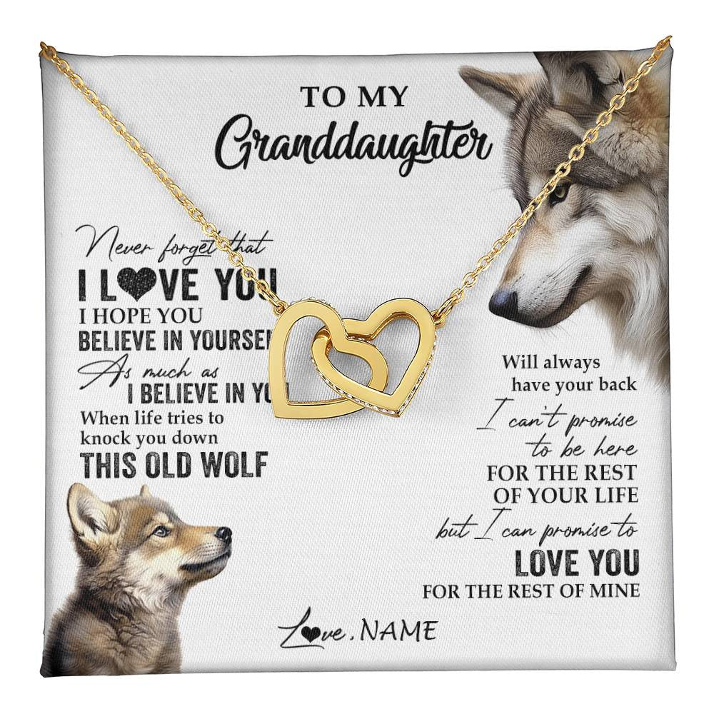 Interlocking Hearts Necklace 18K Yellow Gold Finish | 1 | Personalized To My Granddaughter Necklace From Grandma Grandpa This Old Wolf Love You Granddaughter Birthday Christmas Customized Gift Box Message Card | teecentury