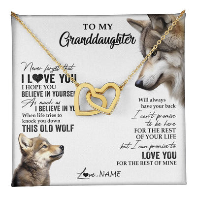 Interlocking Hearts Necklace 18K Yellow Gold Finish | 1 | Personalized To My Granddaughter Necklace From Grandma Grandpa This Old Wolf Love You Granddaughter Birthday Christmas Customized Gift Box Message Card | teecentury