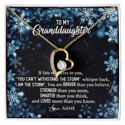 Forever Love Necklace 18K Yellow Gold Finish | Personalized To My Granddaughter Necklace From Grandma Grandpa Whisper Back I Am The Storm Granddaughter Jewelry Birthday Christmas Customized Message Card | teecentury