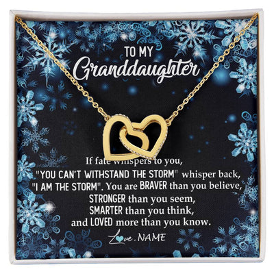 Interlocking Hearts Necklace 18K Yellow Gold Finish | Personalized To My Granddaughter Necklace From Grandma Grandpa Whisper Back I Am The Storm Granddaughter Jewelry Birthday Christmas Customized Message Card | teecentury