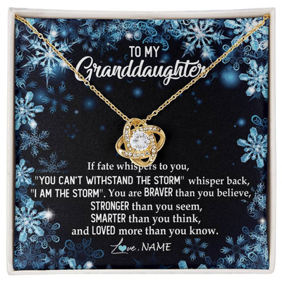 Love Knot Necklace 18K Yellow Gold Finish | Personalized To My Granddaughter Necklace From Grandma Grandpa Whisper Back I Am The Storm Granddaughter Jewelry Birthday Christmas Customized Message Card | teecentury