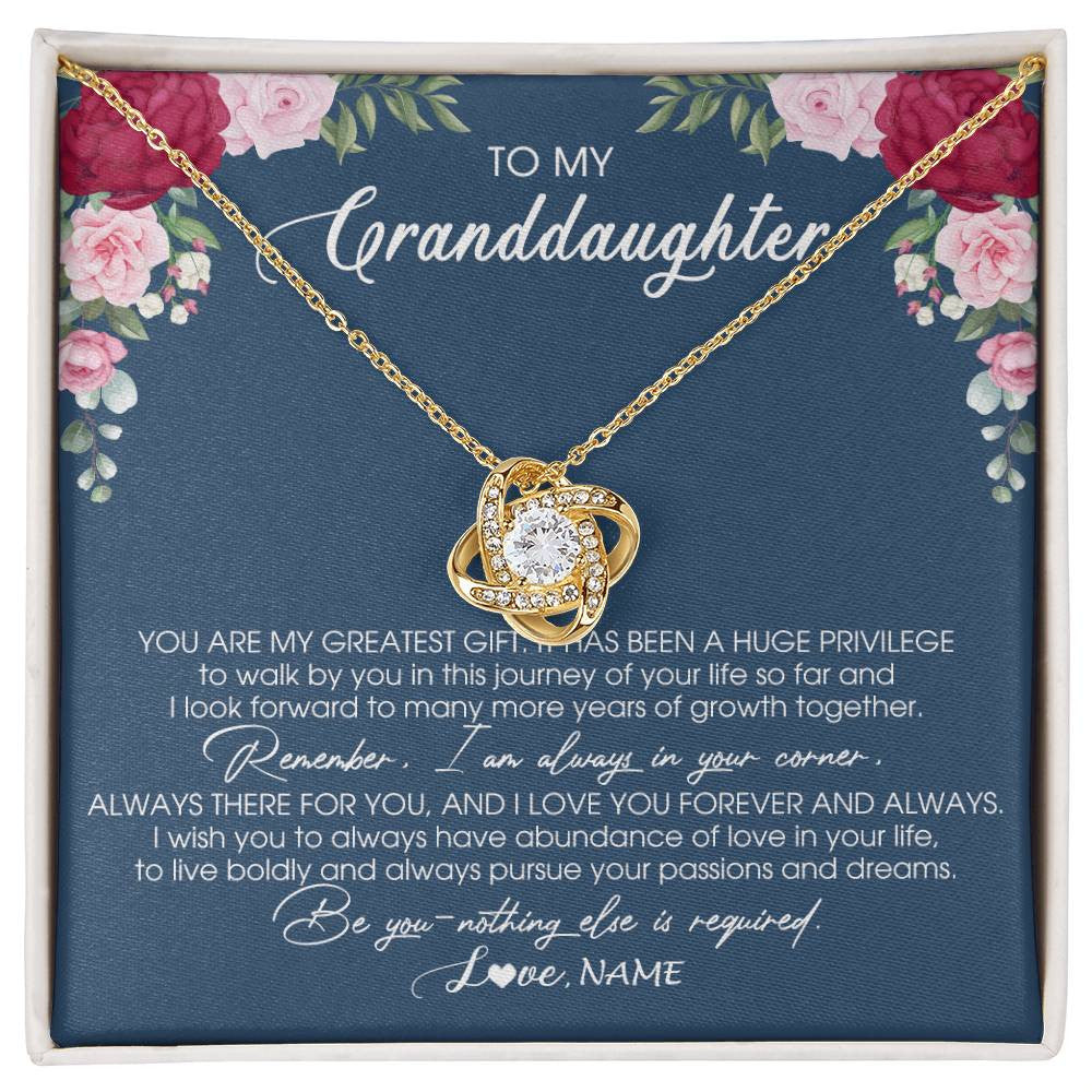Love Knot Necklace 18K Yellow Gold Finish | Personalized To My Granddaughter Necklace From Grandma Grandpa You Are My Greatest Gift Granddaughter Birthday Customized Jewelry Gift Box Message Card | teecentury