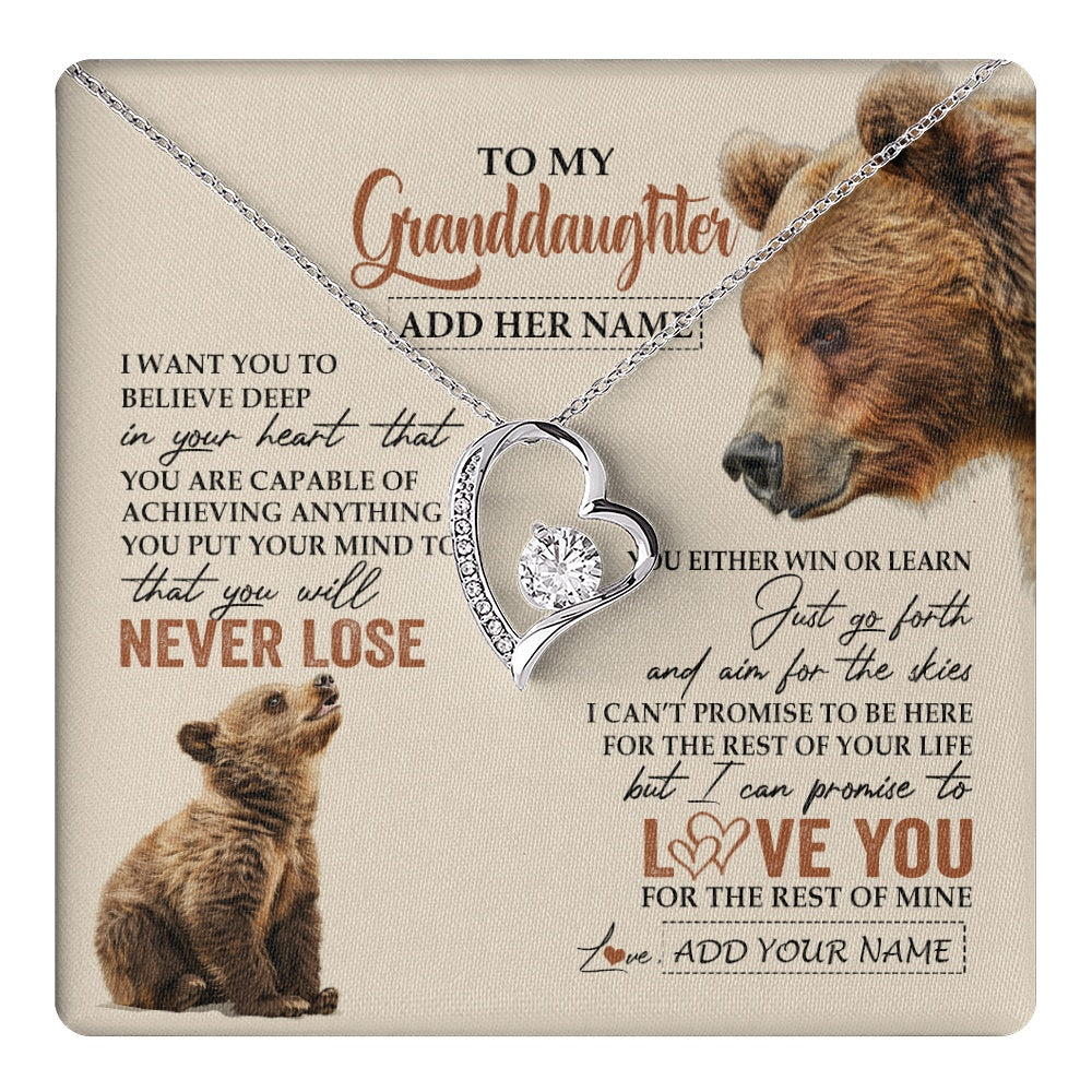 Forever Love Necklace 14K White Gold Finish | 1 | Personalized To My Granddaughter Necklace From Grandma Grandpa You Will Never Lose Bear Granddaughter Birthday Gifts Christmas Custom Gift Box Message Card | teecentury.myshopify
