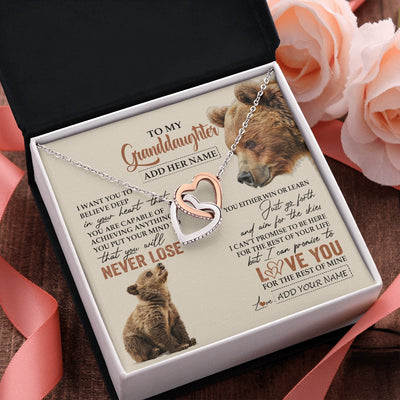 Interlocking Hearts Necklace Stainless Steel & Rose Gold Finish | 2 | Personalized To My Granddaughter Necklace From Grandma Grandpa You Will Never Lose Bear Granddaughter Birthday Gifts Christmas Custom Gift Box Message Card | teecentury.myshopify