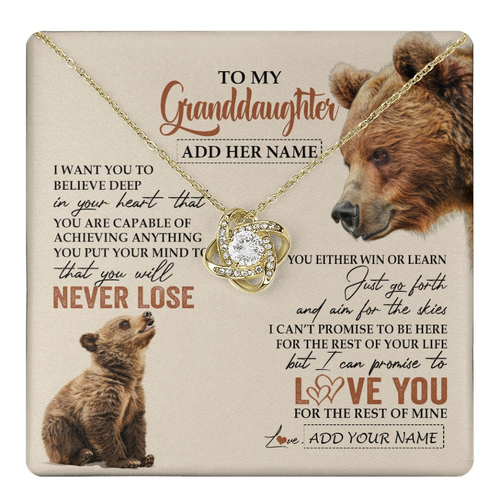 Love Knot Necklace 18K Yellow Gold Finish | 1 | Personalized To My Granddaughter Necklace From Grandma Grandpa You Will Never Lose Bear Granddaughter Birthday Gifts Christmas Custom Gift Box Message Card | teecentury.myshopify