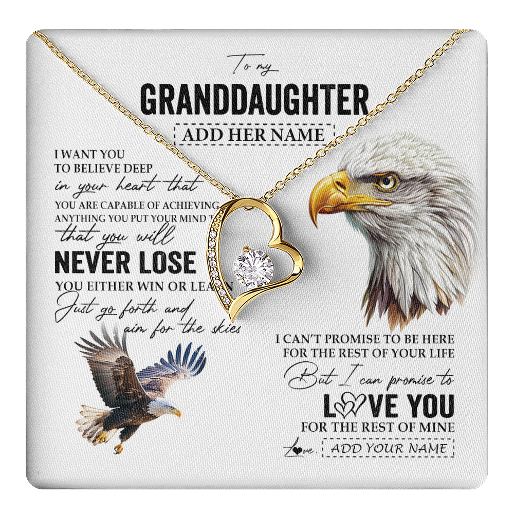 Forever Love Necklace 18K Yellow Gold Finish | 1 | Personalized To My Granddaughter Necklace From Grandma Grandpa You Will Never Lose Eagle Birthday Gifts Graduation Christmas Customized Gift Box Message Card | teecentury