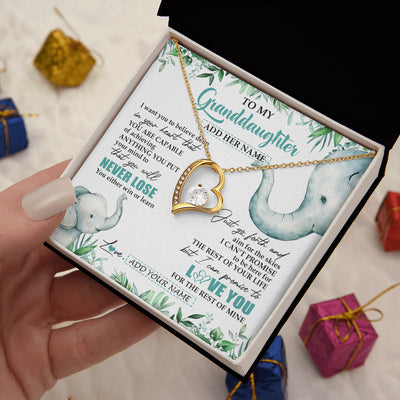 Forever Love Necklace 18K Yellow Gold Finish | 2 | Personalized To My Granddaughter Necklace From Grandma Grandpa You Will Never Lose Elephant Granddaughter Birthday Gifts Christmas Custom Gift Box Message Card | teecentury