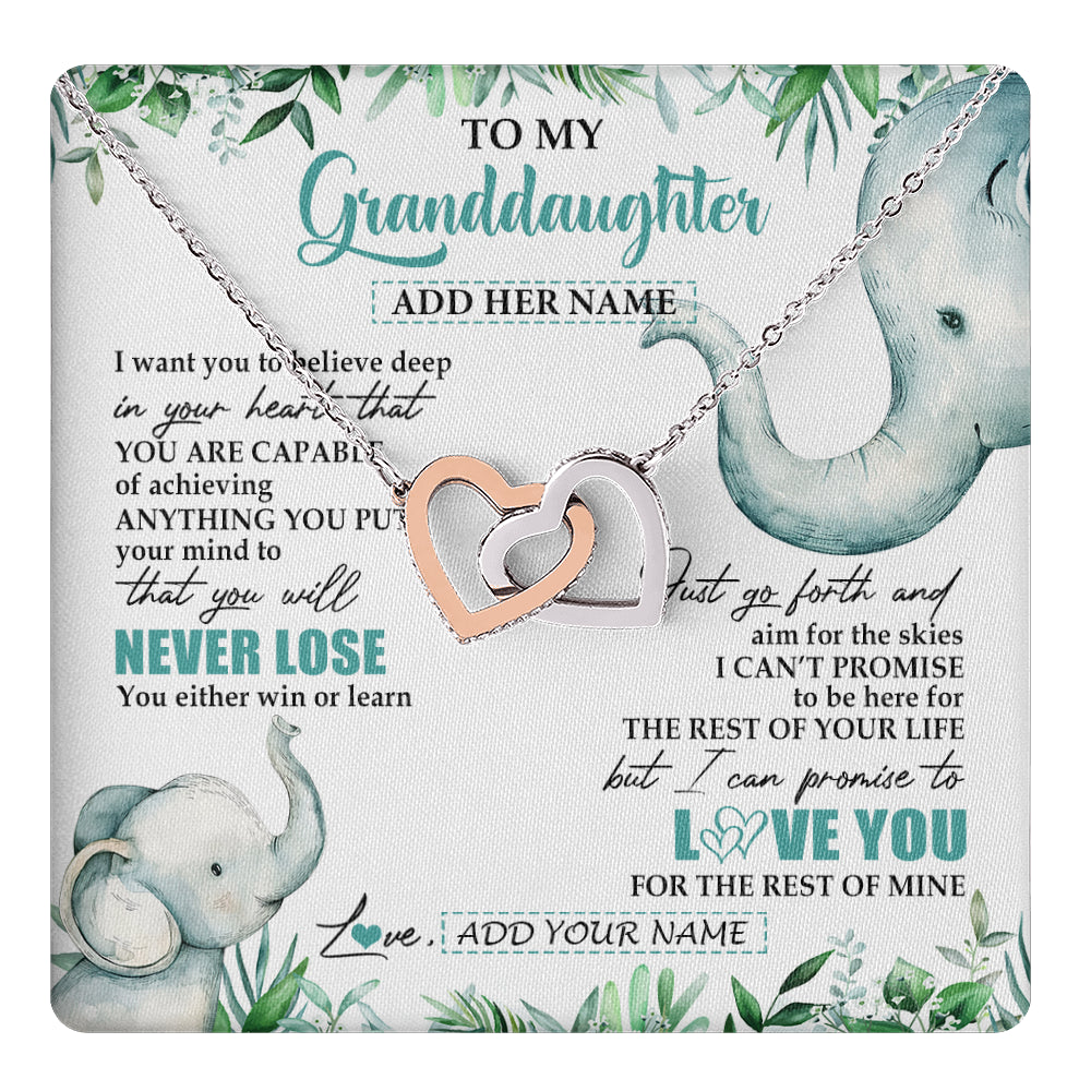 Interlocking Hearts Necklace Stainless Steel & Rose Gold Finish | 1 | Personalized To My Granddaughter Necklace From Grandma Grandpa You Will Never Lose Elephant Granddaughter Birthday Gifts Christmas Custom Gift Box Message Card | teecentury