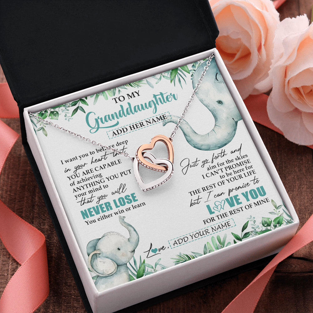 Interlocking Hearts Necklace Stainless Steel & Rose Gold Finish | 2 | Personalized To My Granddaughter Necklace From Grandma Grandpa You Will Never Lose Elephant Granddaughter Birthday Gifts Christmas Custom Gift Box Message Card | teecentury