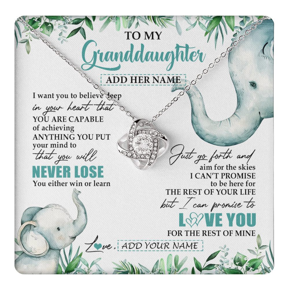 Love Knot Necklace 14K White Gold Finish | 1 | Personalized To My Granddaughter Necklace From Grandma Grandpa You Will Never Lose Elephant Granddaughter Birthday Gifts Christmas Custom Gift Box Message Card | teecentury