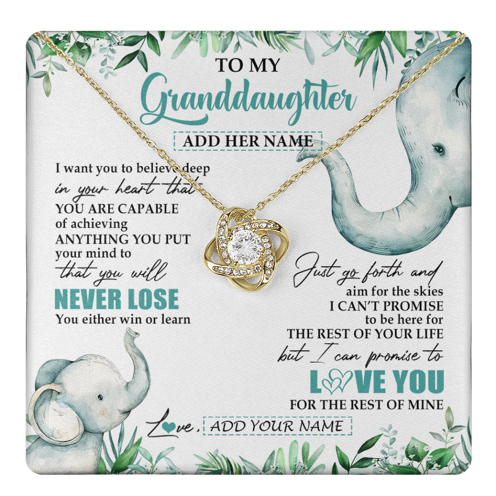 Love Knot Necklace 18K Yellow Gold Finish | 1 | Personalized To My Granddaughter Necklace From Grandma Grandpa You Will Never Lose Elephant Granddaughter Birthday Gifts Christmas Custom Gift Box Message Card | teecentury