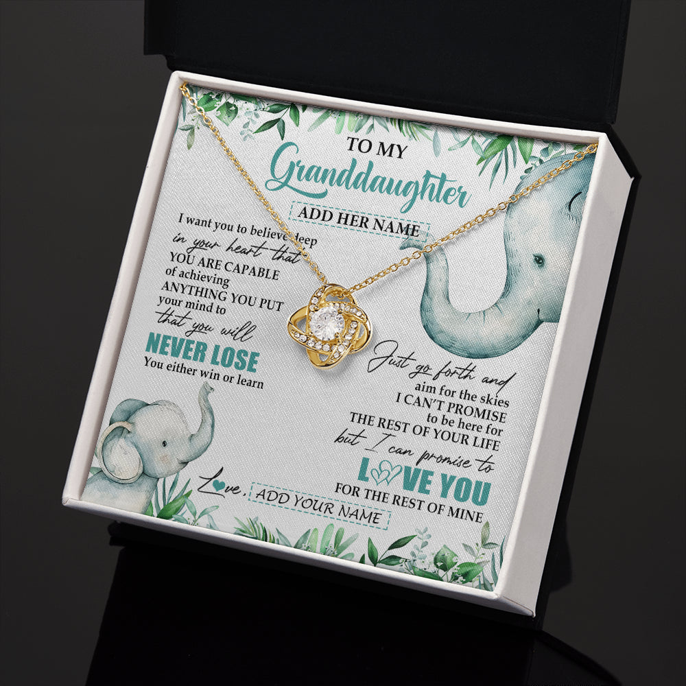 Love Knot Necklace 18K Yellow Gold Finish | 2 | Personalized To My Granddaughter Necklace From Grandma Grandpa You Will Never Lose Elephant Granddaughter Birthday Gifts Christmas Custom Gift Box Message Card | teecentury