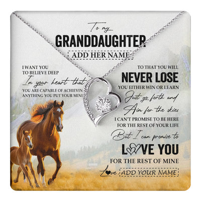 Forever Love Necklace 14K White Gold Finish | 1 | Personalized To My Granddaughter Necklace From Grandma Grandpa You Will Never Lose Horse Granddaughter Birthday Gifts Christmas Custom Gift Box Message Card | teecentury