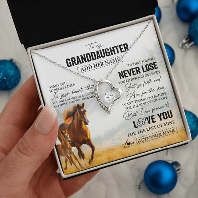 Forever Love Necklace 14K White Gold Finish | 2 | Personalized To My Granddaughter Necklace From Grandma Grandpa You Will Never Lose Horse Granddaughter Birthday Gifts Christmas Custom Gift Box Message Card | teecentury