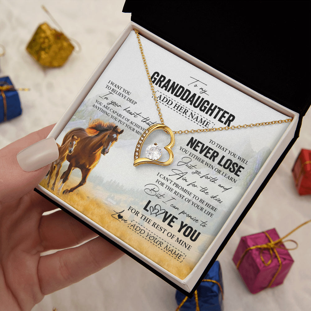 Forever Love Necklace 18K Yellow Gold Finish | 2 | Personalized To My Granddaughter Necklace From Grandma Grandpa You Will Never Lose Horse Granddaughter Birthday Gifts Christmas Custom Gift Box Message Card | teecentury
