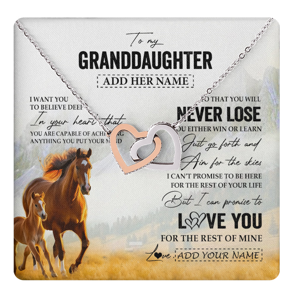 Interlocking Hearts Necklace Stainless Steel & Rose Gold Finish | 1 | Personalized To My Granddaughter Necklace From Grandma Grandpa You Will Never Lose Horse Granddaughter Birthday Gifts Christmas Custom Gift Box Message Card | teecentury