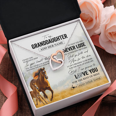 Interlocking Hearts Necklace Stainless Steel & Rose Gold Finish | 2 | Personalized To My Granddaughter Necklace From Grandma Grandpa You Will Never Lose Horse Granddaughter Birthday Gifts Christmas Custom Gift Box Message Card | teecentury
