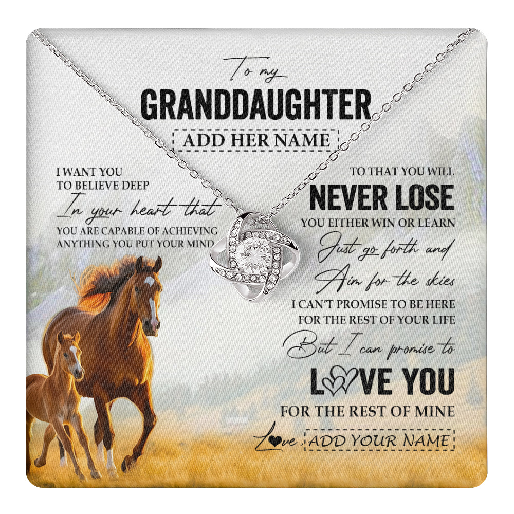 Love Knot Necklace 14K White Gold Finish | 1 | Personalized To My Granddaughter Necklace From Grandma Grandpa You Will Never Lose Horse Granddaughter Birthday Gifts Christmas Custom Gift Box Message Card | teecentury