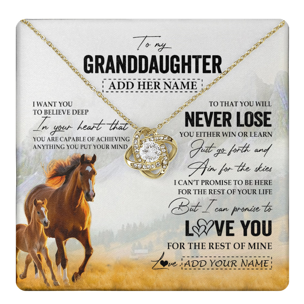 Love Knot Necklace 18K Yellow Gold Finish | 1 | Personalized To My Granddaughter Necklace From Grandma Grandpa You Will Never Lose Horse Granddaughter Birthday Gifts Christmas Custom Gift Box Message Card | teecentury
