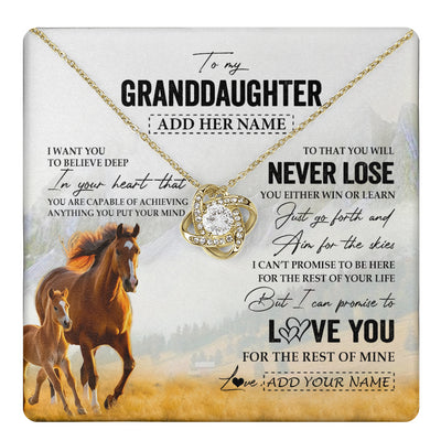 Love Knot Necklace 18K Yellow Gold Finish | 1 | Personalized To My Granddaughter Necklace From Grandma Grandpa You Will Never Lose Horse Granddaughter Birthday Gifts Christmas Custom Gift Box Message Card | teecentury