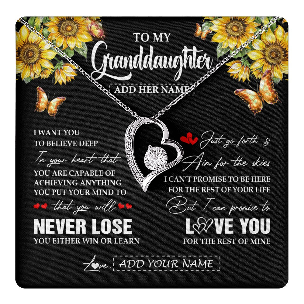 Forever Love Necklace 14K White Gold Finish | 1 | Personalized To My Granddaughter Necklace From Grandma Grandpa You Will Never Lose Sunflower Granddaughter Birthday Gifts Christmas Gift Box Message Card | teecentury.myshopify