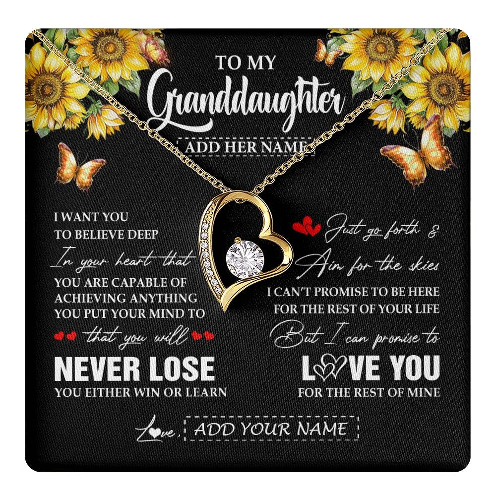 Forever Love Necklace 18K Yellow Gold Finish | 1 | Personalized To My Granddaughter Necklace From Grandma Grandpa You Will Never Lose Sunflower Granddaughter Birthday Gifts Christmas Gift Box Message Card | teecentury.myshopify