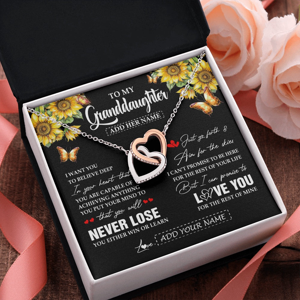 Interlocking Hearts Necklace Stainless Steel & Rose Gold Finish | 2 | Personalized To My Granddaughter Necklace From Grandma Grandpa You Will Never Lose Sunflower Granddaughter Birthday Gifts Christmas Gift Box Message Card | teecentury.myshopify