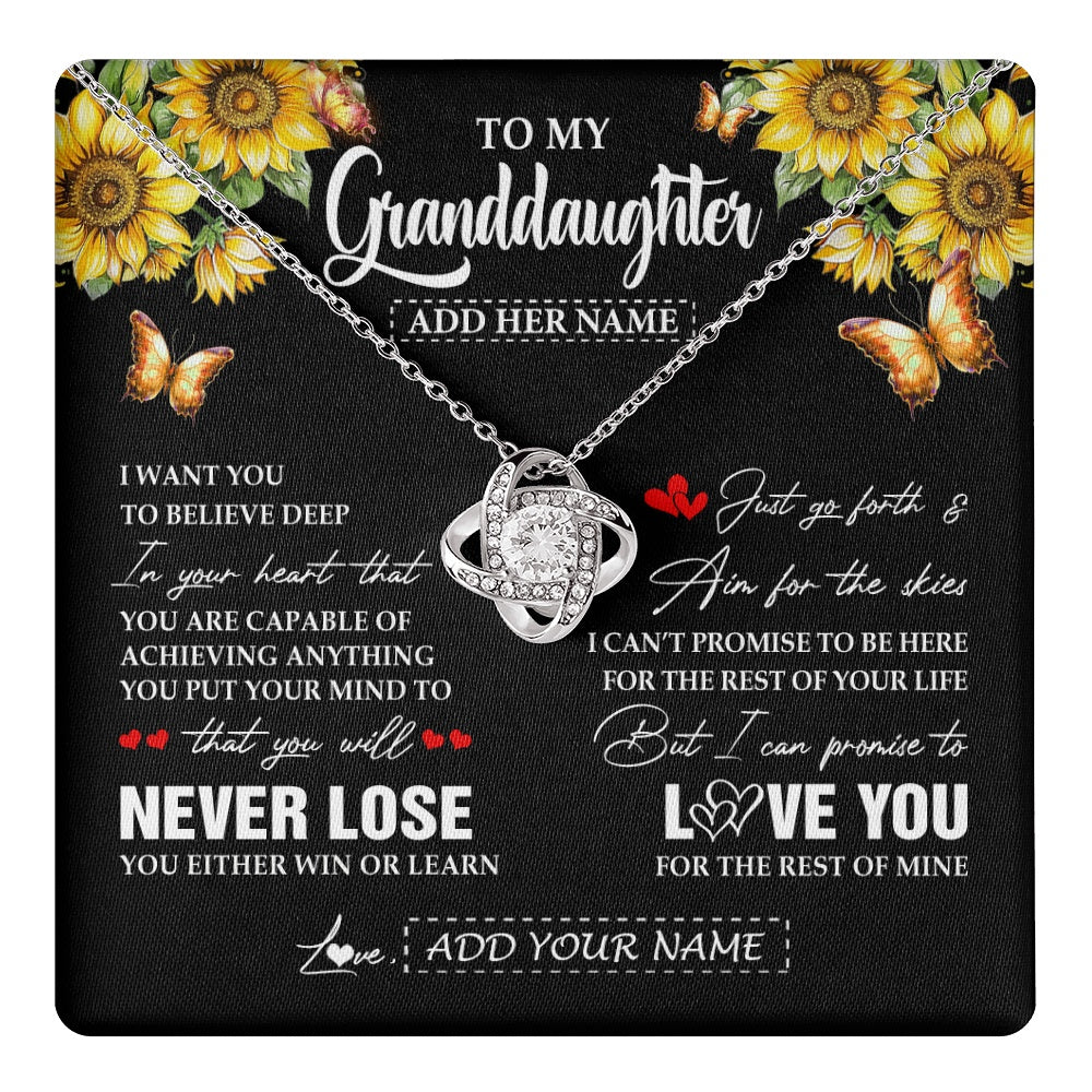 Love Knot Necklace 14K White Gold Finish | 1 | Personalized To My Granddaughter Necklace From Grandma Grandpa You Will Never Lose Sunflower Granddaughter Birthday Gifts Christmas Gift Box Message Card | teecentury.myshopify