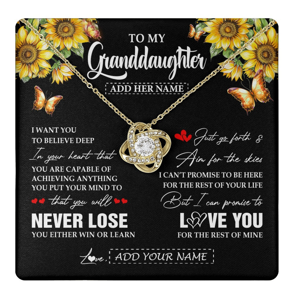 Love Knot Necklace 18K Yellow Gold Finish | 1 | Personalized To My Granddaughter Necklace From Grandma Grandpa You Will Never Lose Sunflower Granddaughter Birthday Gifts Christmas Gift Box Message Card | teecentury.myshopify