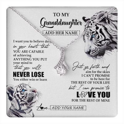 Alluring Beauty Necklace 14K White Gold Finish | 1 | Personalized To My Granddaughter Necklace From Grandma Grandpa You Will Never Lose White Tiger Granddaughter Birthday Gifts Christmas Gift Box Message Card | teecentury