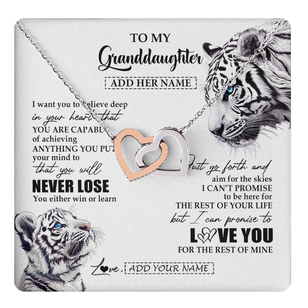 Interlocking Hearts Necklace Stainless Steel & Rose Gold Finish | 1 | Personalized To My Granddaughter Necklace From Grandma Grandpa You Will Never Lose White Tiger Granddaughter Birthday Gifts Christmas Gift Box Message Card | teecentury