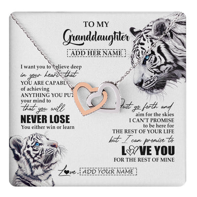 Interlocking Hearts Necklace Stainless Steel & Rose Gold Finish | 1 | Personalized To My Granddaughter Necklace From Grandma Grandpa You Will Never Lose White Tiger Granddaughter Birthday Gifts Christmas Gift Box Message Card | teecentury