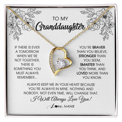 Forever Love Necklace 18K Yellow Gold Finish | Personalized To My Granddaughter Necklace From Grandma Grandpa You're Braver Stronger Smarter Granddaughter Birthday Customized Jewelry Gift Box Message Card | teecentury