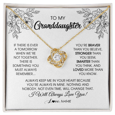 Love Knot Necklace 18K Yellow Gold Finish | Personalized To My Granddaughter Necklace From Grandma Grandpa You're Braver Stronger Smarter Granddaughter Birthday Customized Jewelry Gift Box Message Card | teecentury