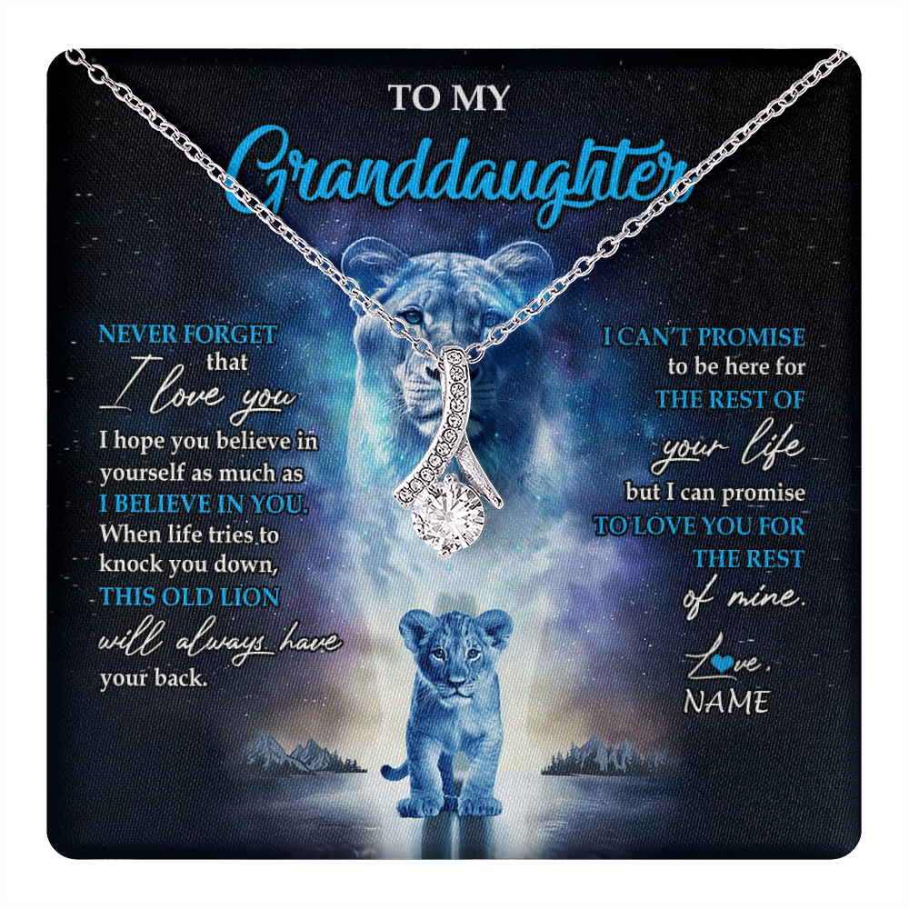 Alluring Beauty Necklace 14K White Gold Finish | 1 | Personalized To My Granddaughter Necklace From Grandma Granny Never Forget I Love You Lion Granddaughter Jewelry Birthday Christmas Customized Message Card | teecentury