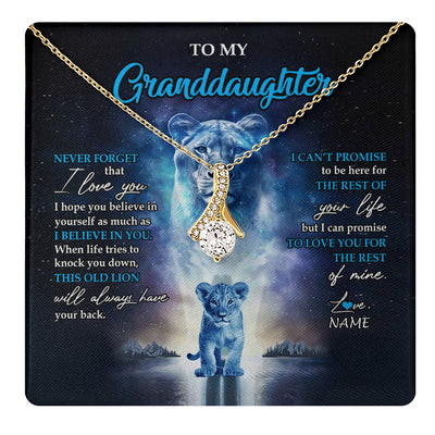 Alluring Beauty Necklace 18K Yellow Gold Finish | 1 | Personalized To My Granddaughter Necklace From Grandma Granny Never Forget I Love You Lion Granddaughter Jewelry Birthday Christmas Customized Message Card | teecentury