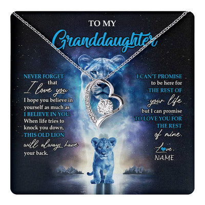 Forever Love Necklace 14K White Gold Finish | 1 | Personalized To My Granddaughter Necklace From Grandma Granny Never Forget I Love You Lion Granddaughter Jewelry Birthday Christmas Customized Message Card | teecentury