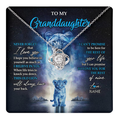 Love Knot Necklace 14K White Gold Finish | 1 | Personalized To My Granddaughter Necklace From Grandma Granny Never Forget I Love You Lion Granddaughter Jewelry Birthday Christmas Customized Message Card | teecentury