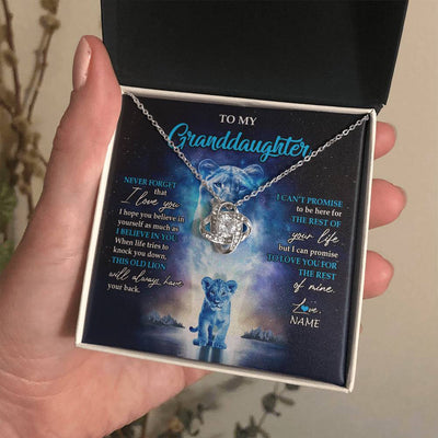 Love Knot Necklace 14K White Gold Finish | 2 | Personalized To My Granddaughter Necklace From Grandma Granny Never Forget I Love You Lion Granddaughter Jewelry Birthday Christmas Customized Message Card | teecentury