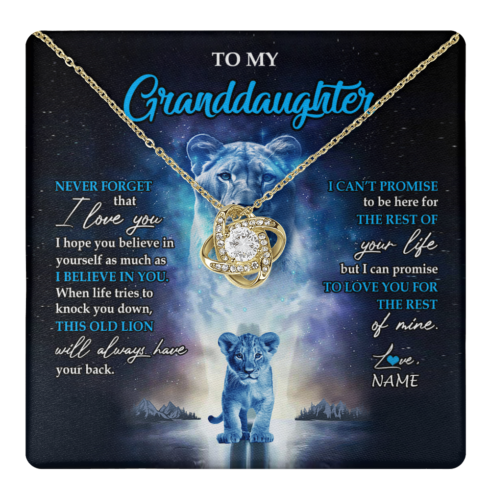 Love Knot Necklace 18K Yellow Gold Finish | 1 | Personalized To My Granddaughter Necklace From Grandma Granny Never Forget I Love You Lion Granddaughter Jewelry Birthday Christmas Customized Message Card | teecentury