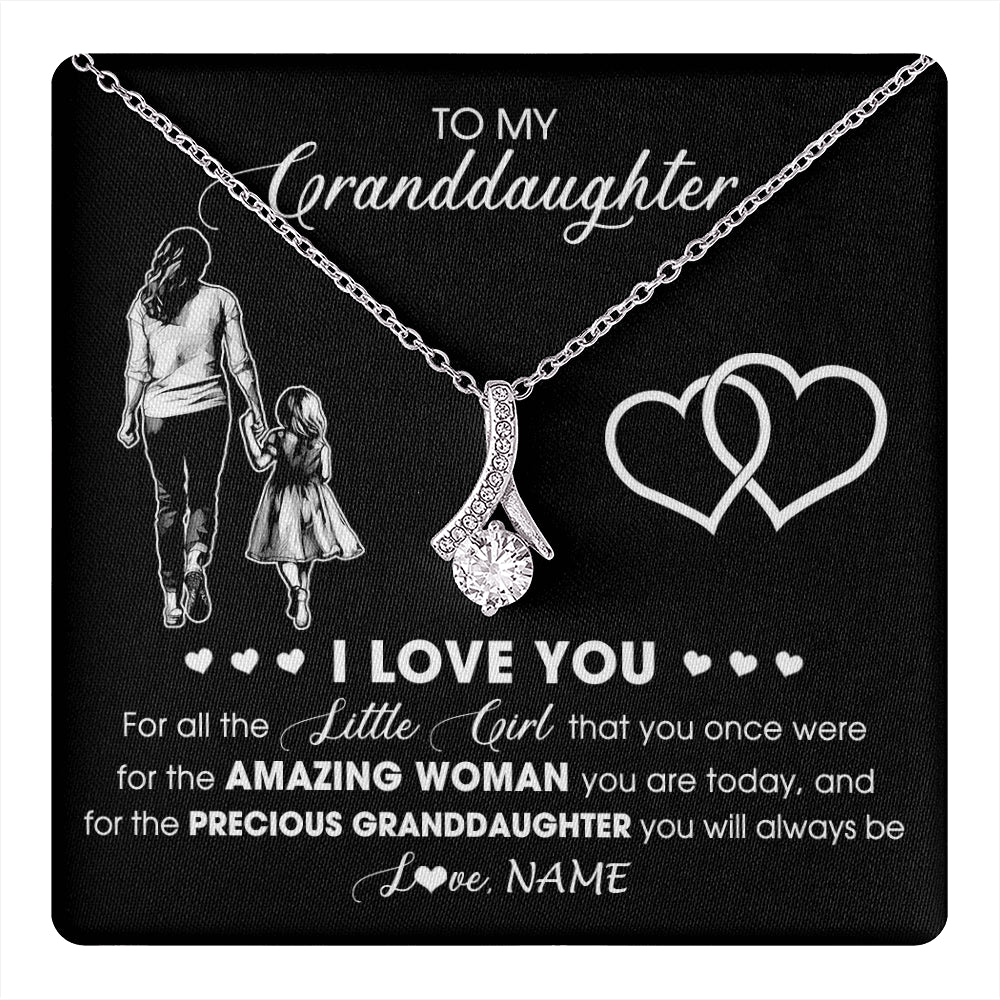 Alluring Beauty Necklace 14K White Gold Finish | 1 | Personalized To My Granddaughter Necklace From Grandma I Love You Little Girl Granddaughter Birthday Christmas Jewelry Customized Gift Box Message Card | teecentury